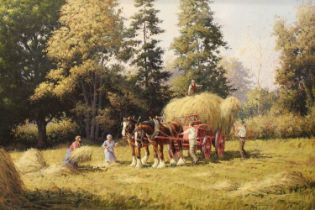 Ronald Moseley (b.1931) Harvest Scene Signed, oil on canvas, 49.5cm by 74.5cm Some general surface