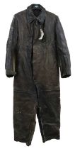 A Second World War German Black Leather Full Length Flying Suit, with PRYM popper studs to the neck,