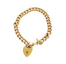 A Curb Link Bracelet, each link stamped '9C', length 19cm; and A 9 Carat Gold Heart Padlock Clasp