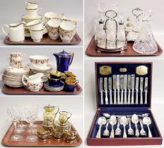 A Crown Devon Fielding's "Modane" Pattern Coffee Set, Paragon and Minton tea wares, silver overlay