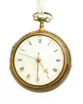 An Under Painted Horn Gilt Metal Pair Cased Centre Seconds Cylinder Pocket Watch, signed Saml