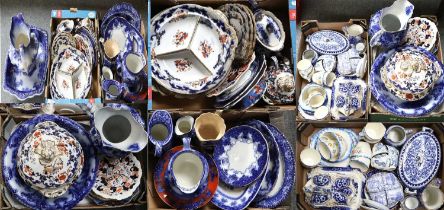 A Large Quantity of 19th Century Tea and Dinnerwares, mostly blue and white, Staffordshire,