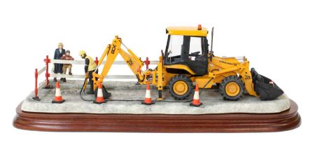 Border Fine Arts 'Essential Repairs' (Workman with JCB Back Hoe), model No. B0652 by Ray Ayres,