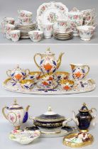 A Royal Stafford Rochester Pattern Tea Service, German parcel-gilt and cobalt porcelain, a