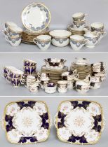 A Coalport Gilt and Cobolt Blue Floral Painted Tea Service, together with a Royal Doulton tea