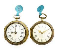 An Under Painted Horn Gilt Metal Pair Cased Verge Pocket Watch, signed D Mitchel, London, circa