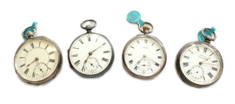 Three Silver Open Faced Pocket Watches and a Silver Open Faced Longines Pocket Watch, (4)