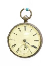 A Silver Open Faced Cylinder Pocket Watch, signed Joyce, Dublin, single chain fusee cylinder