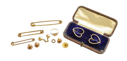 A Quantity of Jewellery, including three pins, a signet ring, dress studs etc (a.f.) Provenance: