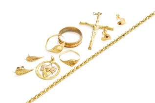 A Quantity of Jewellery, including a 9 carat gold rope twist bracelet, length 18cm; a 9 carat gold