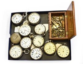 Eleven Silver Open Faced Pocket Watches, and a Selection of Pocket Watch Winding Keys