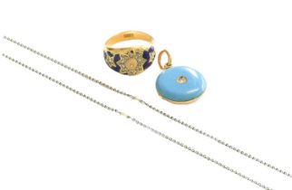 A Small Quantity of Jewellery, comprising of an enamel and diamond locket, length 2.3cm; an