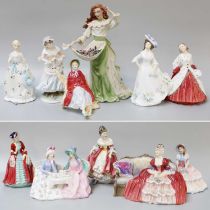 Eight Royal Doulton Figures, including Belle o' the Ball and Afternoon Tea, together with two