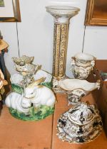 20th Century Decorative European Ceramics, including: Capodimonte twin handled vases with figural