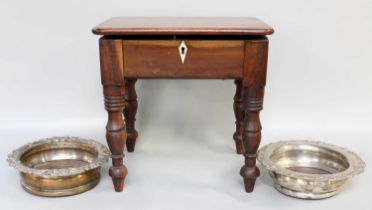 A 19th Century Mahogany Box Top Miniature Table, the cover stamped J.Lee, together with two Old