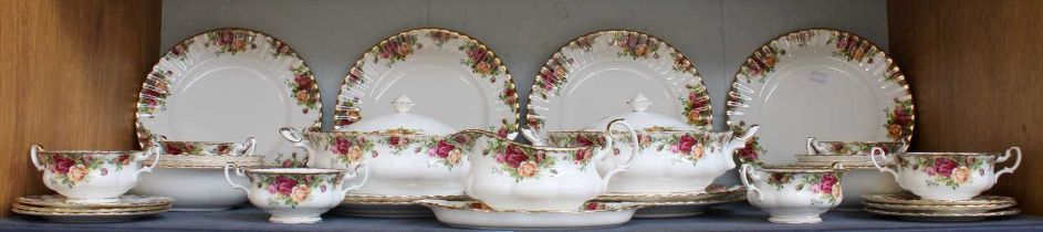 A Royal Albert Old Country Roses Part Dinner Service, including tureens, dinner plates, soup bowls
