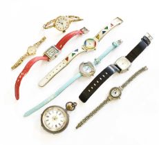 A Ladys' 9 carat gold accurist wristwatch,a lady's 15 carat gold wristwatch, silver fob watch