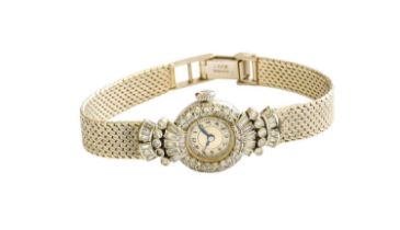 A Lady's Diamond Set Wristwatch, 1960's, inside case back stamped "All Plat", bracelet clasp with