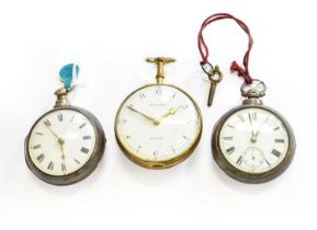 A Silver Pair Cased Verge Pocket Watch, signed Jno Brown, Harleston, London, case with London