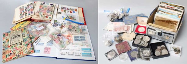 Collectors Items, including commemorative coins, postcards and various loose stamps