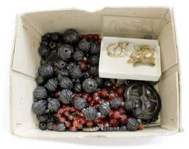 A Quantity of Jewellery, comprising of jet jewellery, including necklaces, brooches, loose bead