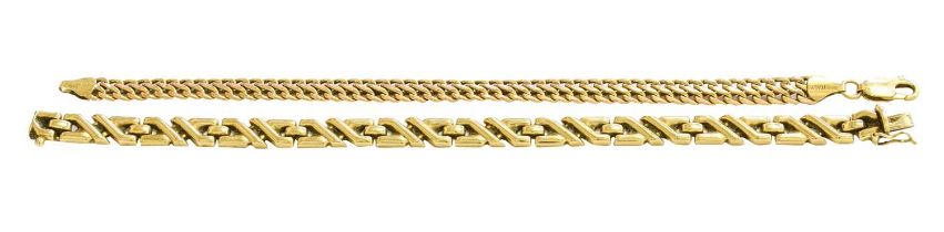 A 9 Carat Gold Fancy Link Bracelet, length 19.3cm; and A Fancy Link Bracelet, stamped '375',