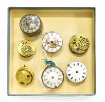 Seven 18th Century Pocket Watch movements, by Jno Ellicott, London, No.3086, Will Craile, London,