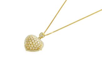 An 18 Carat Gold Diamond Heart Pendant on Chain, the pendant set throughout with round brilliant cut