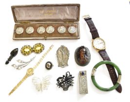 A Quantity of Jewellery, including silver buttons, a nephrite bangle, a micro mosaic brooch, other