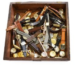 A Selection of Gents Wristwatches, by Roamer, Timex, Sekonda, Limit, etc, in one mahogany box, (