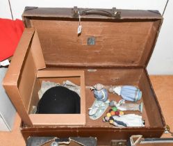 A Leather Suitcase, together with a Locke & Co. bowler hat and four ceramic figures including NAO