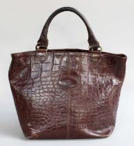 A Mulberry Brown Crocodile Style Tote Bag, fabric lining