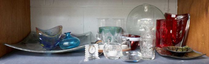 A Quantity of 20th Century Art and Other Glass, including a Baccarat timepiece, a vase signed "M.