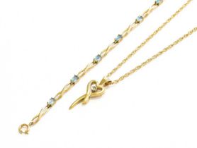 A 9 Carat Gold Blue Topaz Bracelet, length 19.2cm; and A 9 Carat Gold Diamond Pendant on Chain,