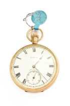 A 9 Carat Gold Open Faced Pocket Watch, signed Elgin, case with a Birmingham gold hallmark for