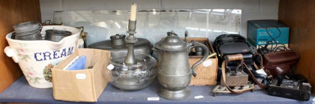 A Quantity of Ornamental Items including pewter, glass paperweight, fishing reels & flies, price's
