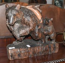 A Black Forrest Style Carving of a Bear with Cub, 36cm high