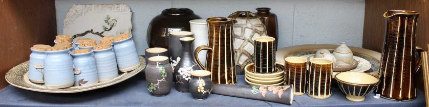 A Collection of English Studio Stoneware and Pottery, including Newcastle pottery herb and spice