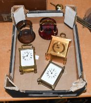 Two Brass Carriage Timepieces, A Modern Swiss Eight Day Mantel Timepiece, A Rapport London Watch