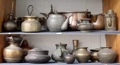 A Large of Quantity of 19th Century and Later Islamic and other Brass and Metalwares, including