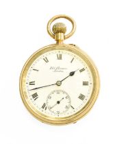 A 9 Carat Gold Open Faced Pocket Watch, signed J.W.Benson, London, case with a London gold