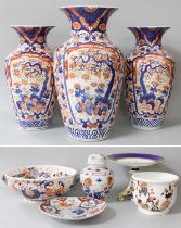 A Pair of Early 20th Century Imari Baluster Vases, a matching larger example, other Imari wares