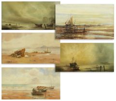 Paul J Wintrip (20th Century) Moored boats at low tide Signed, oil on canvas, together with a