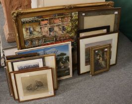 A Quantity of Decorative Prints and Pictures, to include an oil painting of a Parisian cafe scene,
