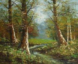 Conti (20th Century) Autumnal woodland landscape Signed, oil on canvas, together with a further work