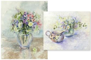 Susan Bower RBA, ROI (b.1953) "Jug and Flowers" Signed, watercolour, together with a further