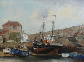 Jack Rigg (b.1927) "Mevagissey", Cornwall Signed and dated 1979, inscribed verso, oil on board, 44cm