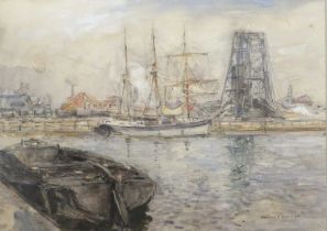 Rowland Henry Hill (1873-1952) Fishing boats in a harbour Signed and dated 1910, watercolour