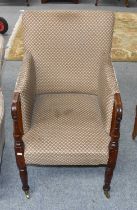 A George III Mahogany Arm Chair, on turned and block supports