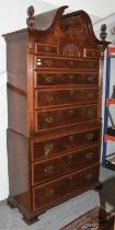 A 20th Century Mahogany Secretaire Chest on Chest, with broken swan neck pediment, turned and